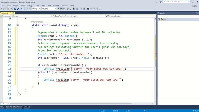 C# Guess  the random number game.  C# Random class example