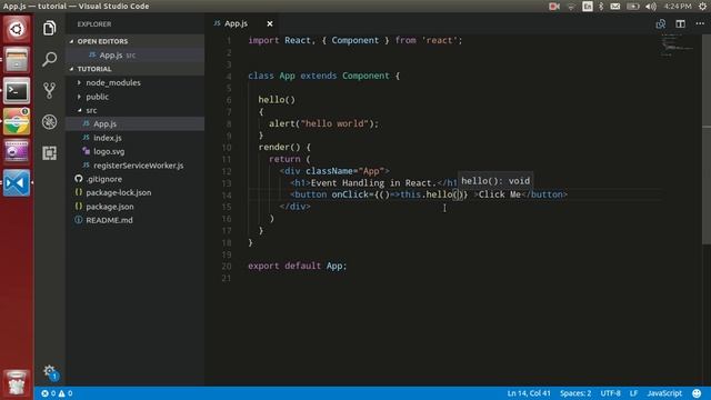 React Js tutorial # 12 handle events in react js | function on Click