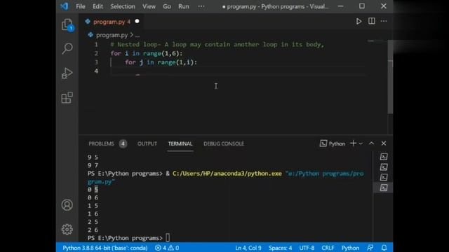 ➊➐-PYTHON TUTORIALS |N̳E̳S̳T̳E̳D̳ ̳L̳O̳O̳P̳| Pattern printing