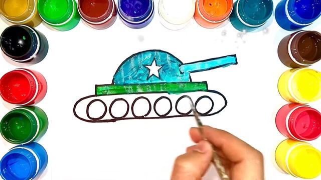 Как нарисовать ТАНК / мультик раскраска ТАНК для детей / Раскраски малышам. смотреть онлайн