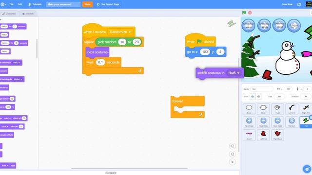 Scratch Tutorial | Scratch Project Build Your Snowman | Scratch Christmas Theme Game смотреть онлайн