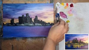 ?"Огни большого города"/живопись с нуля/как рисовать город #живописьснуля #живопись #картина маслом