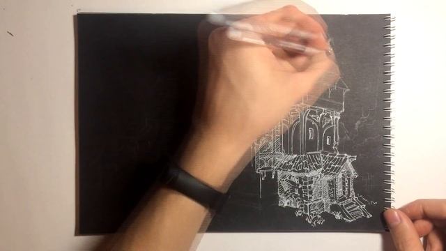 Скетч старого заброшенного дома (на чёрной бумаге) смотреть онлайн