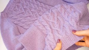 Платье для девочки спицами /с красивым узором из кос/ регланом снизу/ платье-свитер / ч1