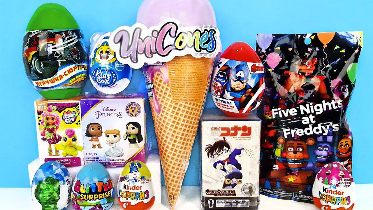 СЮРПРИЗ MIX! ЕДИНОРОГ В РОЖКЕ, Five Nights at Freddy's, Disney Princess Unboxing Kinder Surprise