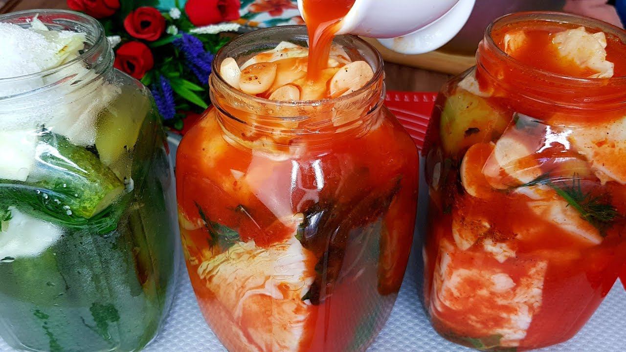 ОГУРЦЫ В ТОМАТЕ ПО "ТАШКЕНТСКИ"  ВОТ КАК НАДО ГОТОВИТЬ!!! МАЛО КТО ЗНАЕТ ЭТОТ СЕКРЕТ !!!