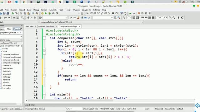 C program to Compare Two Strings  Without Using Library function