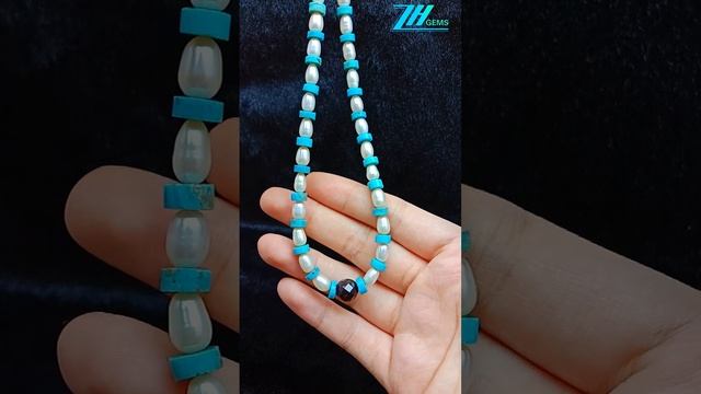 Natural turquoise with freshwater pearls faceted  garnet  gemstone pendant choker fashionable gift01