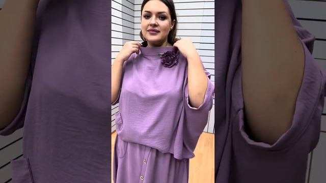 Женская одежда больших размеров Madamshop.ru  Сиреневый костюм блузка + юбка.