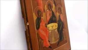 Купить иконы, купить икону Вы можете тут! Старинная деревянная икона Ветхозаветная Троица DR0244.