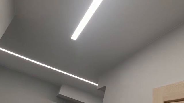 Световые линии на одноуровневом потолке в коридоре и на кухне 17 кв.м. смотреть онлайн