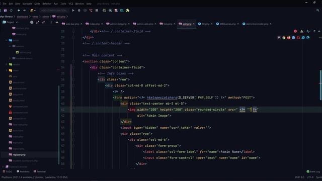#24.  PHP library  management - admins data edit form