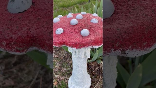 18" Hypertufa Cement Mushroom, Red Cap, Concrete Shroom, Toadstool, Yard art, Fairy Garden, Rustic, смотреть онлайн