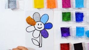 Glitter Раскраска Цветочек для детей / Рисуем песком и блёстками / Учим цвета