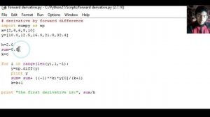 FORWARD DIFFERENCE FORMULAE IN PYTHON || DERIVATIVE BY FORWARD DIFFERENCE FORMULAE.