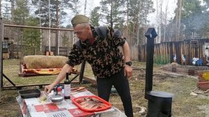 9 МАЯ/жареный САЗАН на сковороде САДЖ/на костре