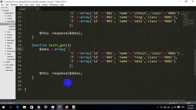 codeigniter 3 restful web service api lesson 4 list data from array