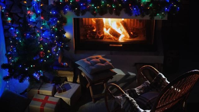 Новогодний камин. Звуки камина. Треск поленьев. смотреть онлайн