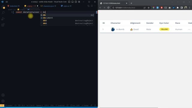 Sticky Table Headers & JSON File Data Fetch In Front-end Using JavaScript