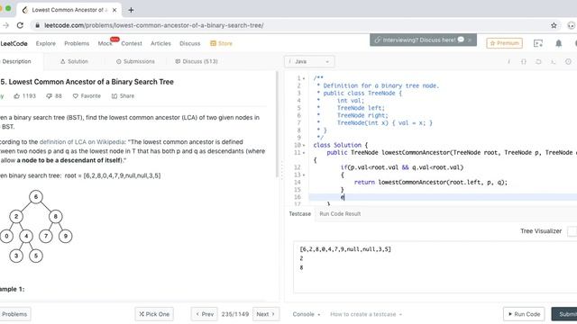 Leetcode - 235 Lowest Common Ancestor of a Binary Search Tree - Java смотреть онлайн
