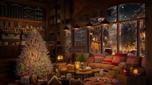 Cozy Christmas Night in Warm Wood Cabin ? Soothing Jazz with Cracking Fireplace for Relax