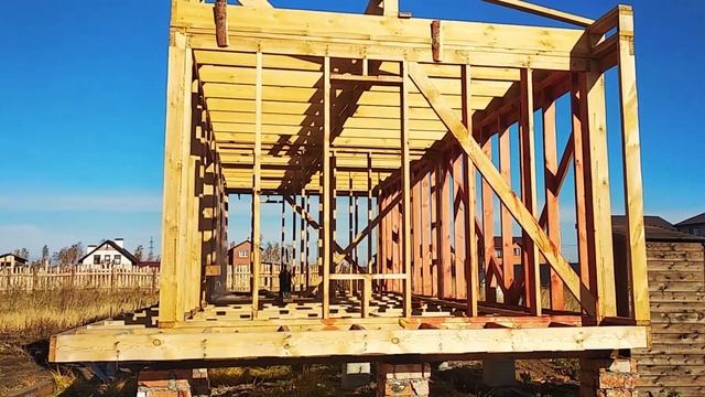 Односкатная крыша своими силами. Чердачное перекрытие и стропильная система. #7