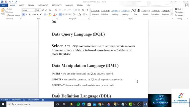 All Types of SQL Commands with Example | SQL commands tutorial for beginners | DQL DDL DML DCL| DBM