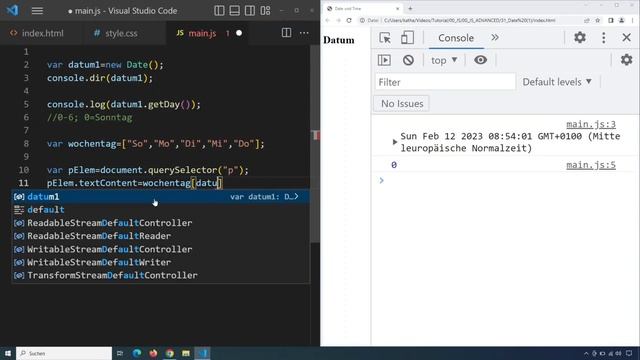 Date (1), JavaScript Advanced Tutorial deutsch Teil 31