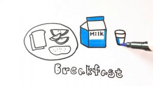 How to draw breakfast | Toast, omelet, apple and milk | Drawing and Coloring