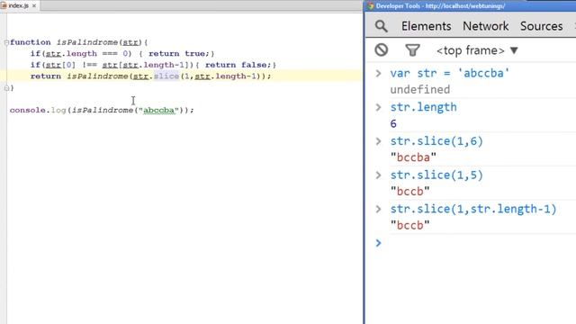 JavaScript Tutorial - Palindrome Recursive Program - Change Slice To Substr