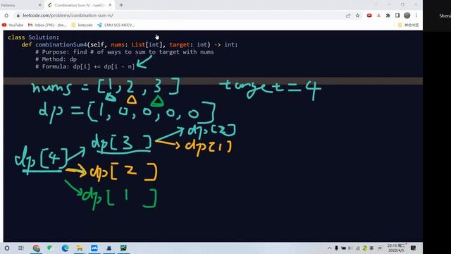 Leetcode 377. Combination Sum IV. Dynamic Programming. Python
