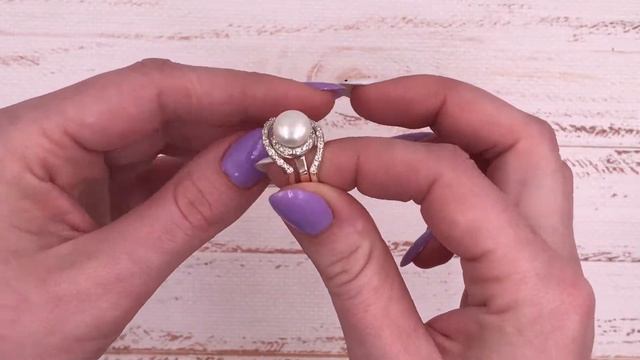 Позолотка Серебряное кольцо с золотыми пластинами "Лисма", вставка белые фианиты, код 174ЯК смотреть онлайн