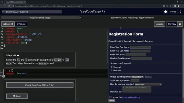 Learn HTML Forms by Building a Registration Form - Step 44