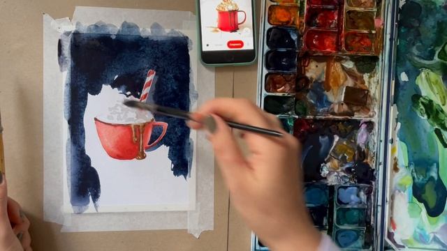 ? Урок акварели «Новогодняя Рождественская открытка» с  объяснениями Christmas watercolor postcard