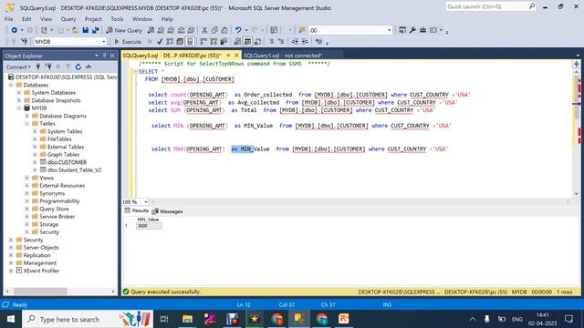 SQL Query MIN MAX .what is use of Min and MAX Function .