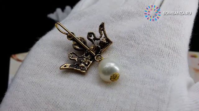 Серьги Maurizio Mori, Корона с жемчугом, гранатом и кристаллами. Бижутерия премиум класса из Италии
