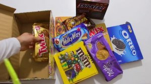 New a lot of candy magic box full of candy presents. Candy man magic