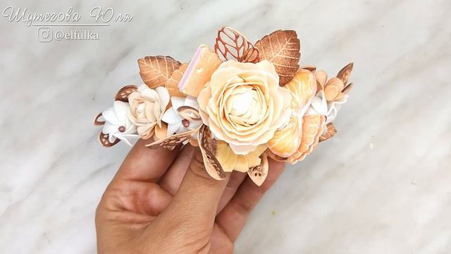 Заколка из фоамирана с цветами /Украшения для волос своими руками / Foamiran Flowers Clip / Goma Ev