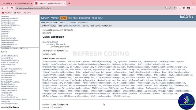 Introduction to Exception Handling and Exception Class JavaDocs