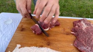 Шашлык. Рулетики из говядины с курдюком на мангале