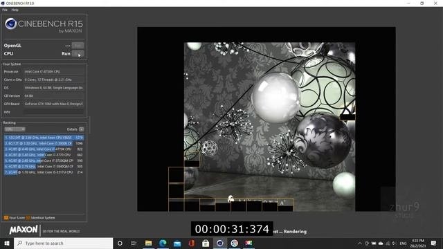 Intel I7-8750H (Dell G7 Laptop) Cinebench R.15 Test