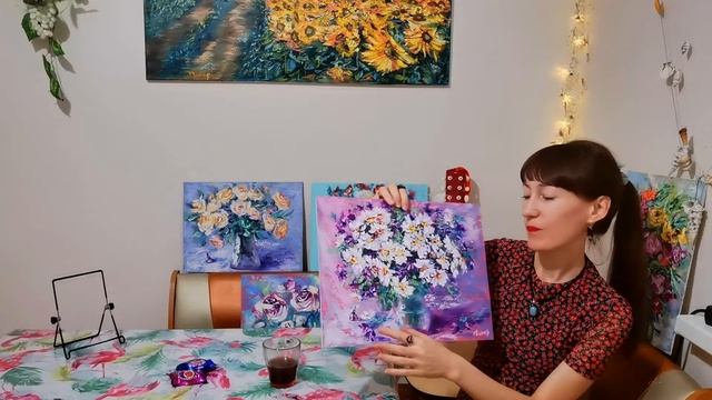 ЦВЕТЫ КАРТИНЫ МАСЛОМ мини гитара ЖИВОПИСЬ ИМПАСТО кофе Художник Свинар Оксана смотреть онлайн