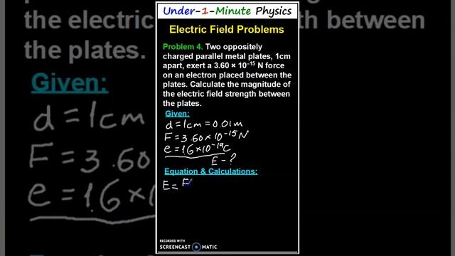 How To Solve Problems on ELECTRIC FIELD STRENGTH, Electrostatics - 4. Under-1-Minute-Physics #Short