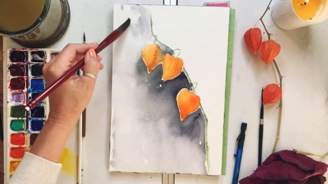 Акварель для начинающих. Процесс рисования. Сухоцветы акварелью