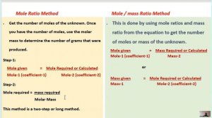 Stoichiometry/Mass  - mass/ mass - mole/ mole - mole relationship/mass ratio/ mole ratio