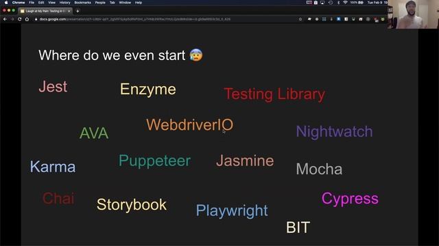 Choosing a Testing Framework (Testing in React) - ReactJS Dallas snippet смотреть онлайн