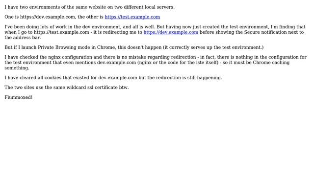 nginx redirecting to different SSL environment (though not in Chrome Private Browsing mode): why? смотреть онлайн