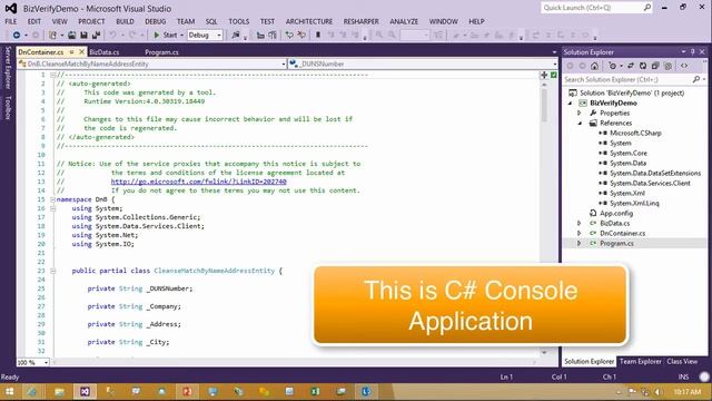 D&B Business Verification API Code Sample in C# смотреть онлайн