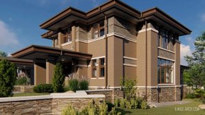 Проект загородного дома с гаражом в стиле Райта (прерий)