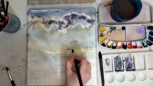 Как научиться рисовать облака , небо, городской пейзаж акварелью. Что такое заливки и лессировка